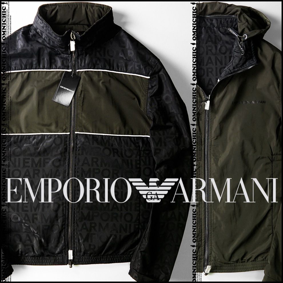 モノグラム＋リバーシブル EMPORIO ARMANI エンポリオアルマーニ印象ガラリ両A面EAロゴナイロンジップブルゾンジャケット48|M