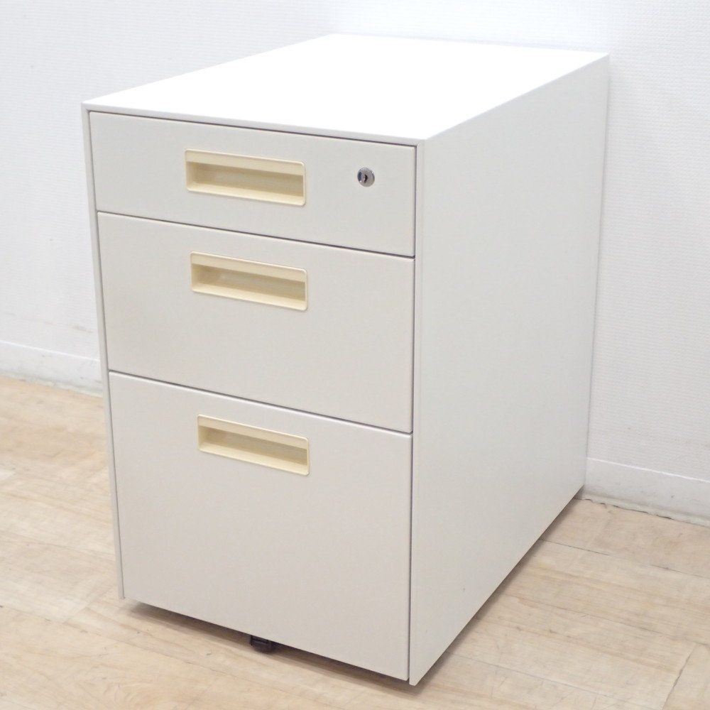 プラス PLUS 3段ワゴン AS-F046SC-3 ホワイト 収納ワゴン デスクワゴン 引き出し サイドキャビネット 袖机 鍵無 EG18999 オフィス家具