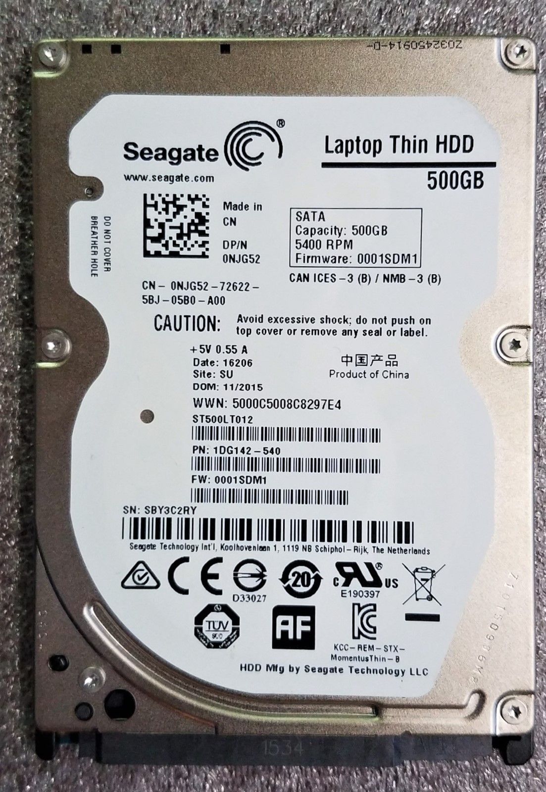 Dell Inspiron 15-3537 ハードドライブ NJG52 500GB 5400-rpm ST500LT012