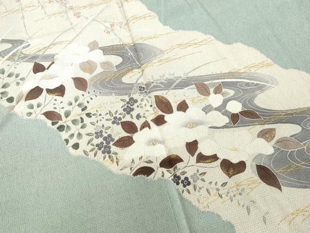 平和屋着物○本塩沢 訪問着 藤倉守正 やまだ織 流水草花文 金彩 やまと