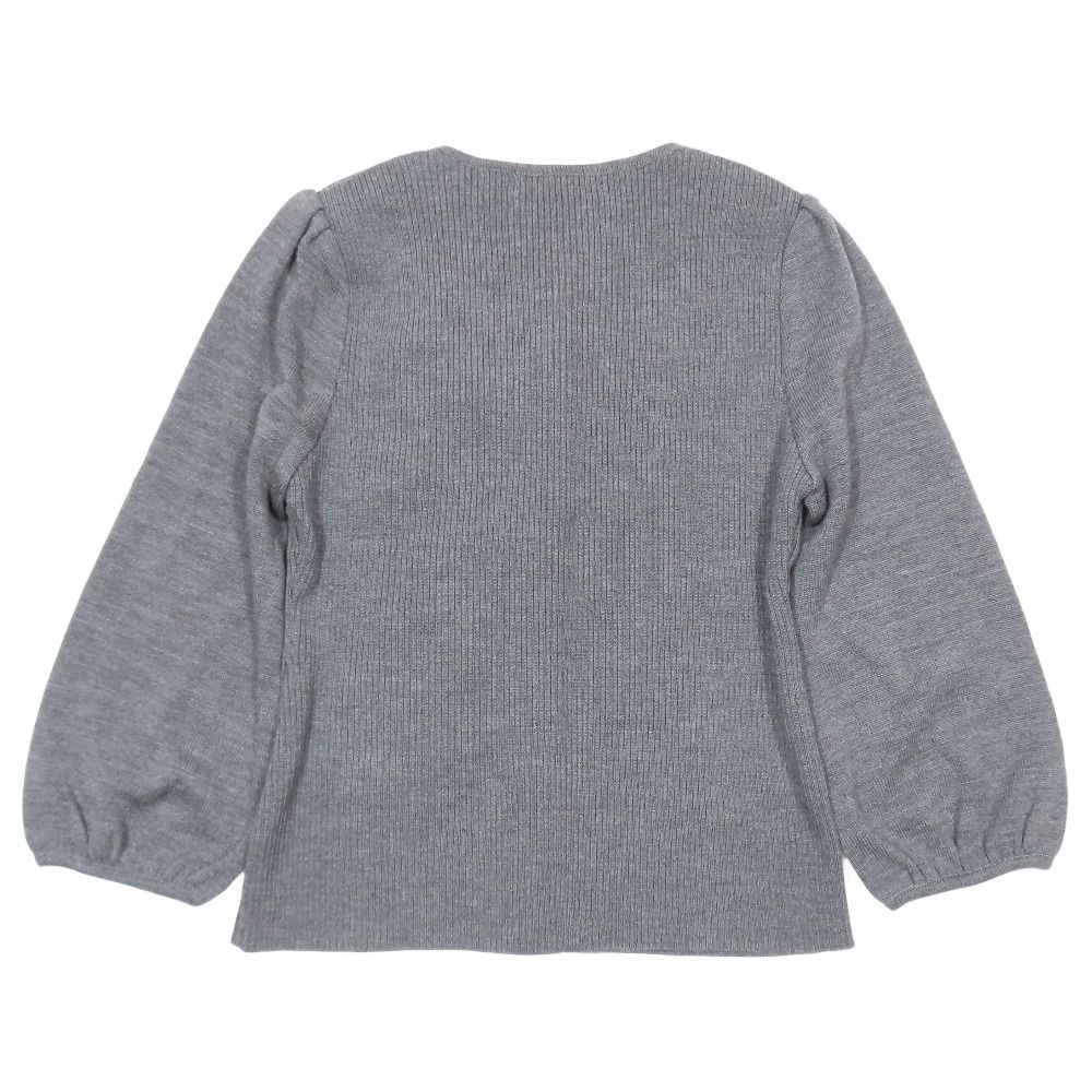 René - 新品同様 11AW Rene ルネ 七分袖 カーディガン リボンモチーフ リブニット パフスリーブ ラウンドネック カットソー 36 グレー レディース 古着 中古 USED 新品同様 11AW Rene ルネ 七分袖 カーディガン リボンモチーフ