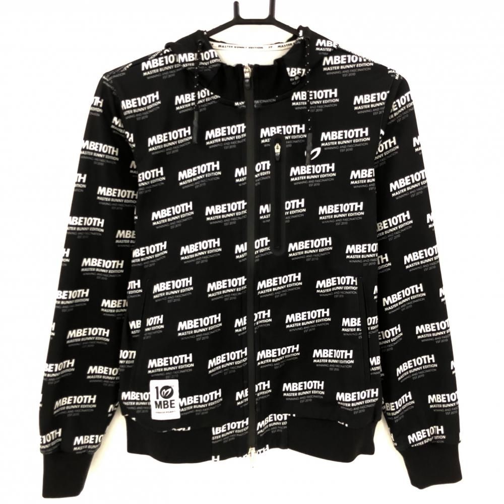 特価【美品】マスターバニー ジップパーカー 黒×白 ロゴ総柄 10周年 ブルゾン  レディース 0(S) ゴルフウェア MASTER BUNNY EDITION