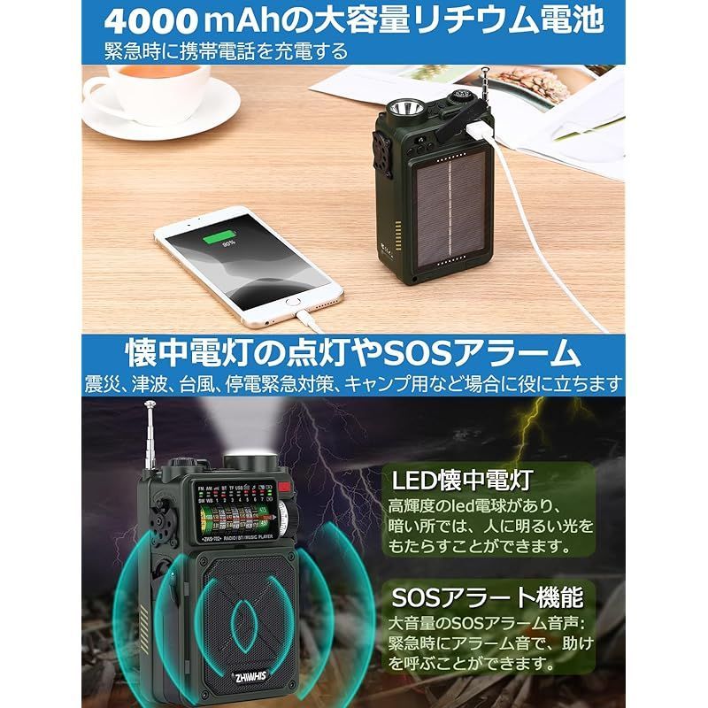 多機能ポータブルラジオ AM/FM Bluetooth LEDライト SOS 多機能ポータブルラジオ AM/FM Bluetooth LEDライト SOS