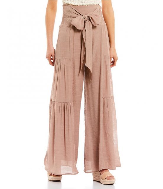 【送料無料】 ダブルゼロ レディース カジュアルパンツ ボトムス Waist Tie Wide Leg Pants Taupe