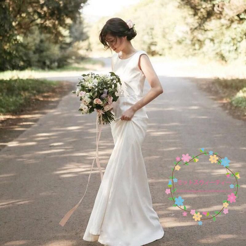 ウェディングドレス ロングドレス 結婚式 フォトウエディング 二次会 花嫁 カジュアル 二次会ドレス お洒落 人気 ウエディングドレス 披露
