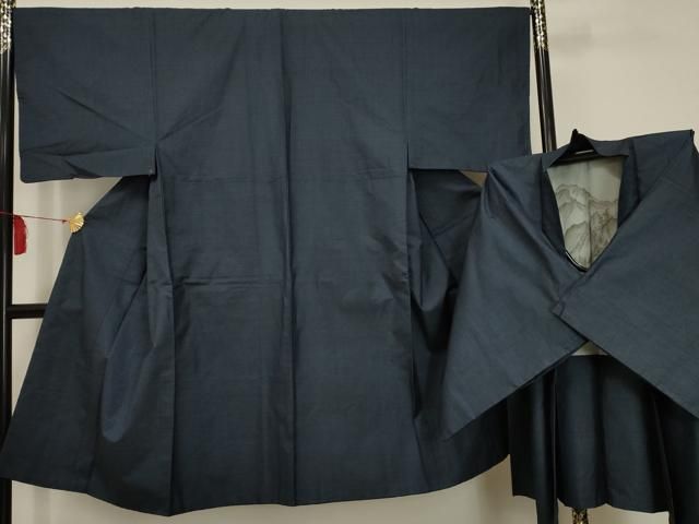 平和屋着物▽男性 紬 単衣 濃藍色 正絹 逸品 DAAW9210sf