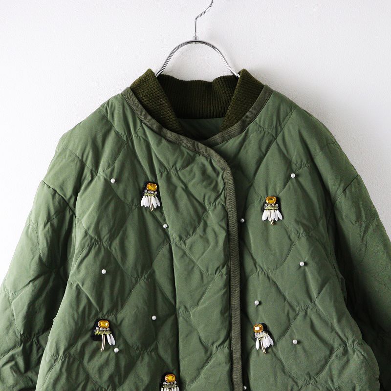 ミュベール MUVEIL モチーフ刺繡 パール ロング キルティングダウン