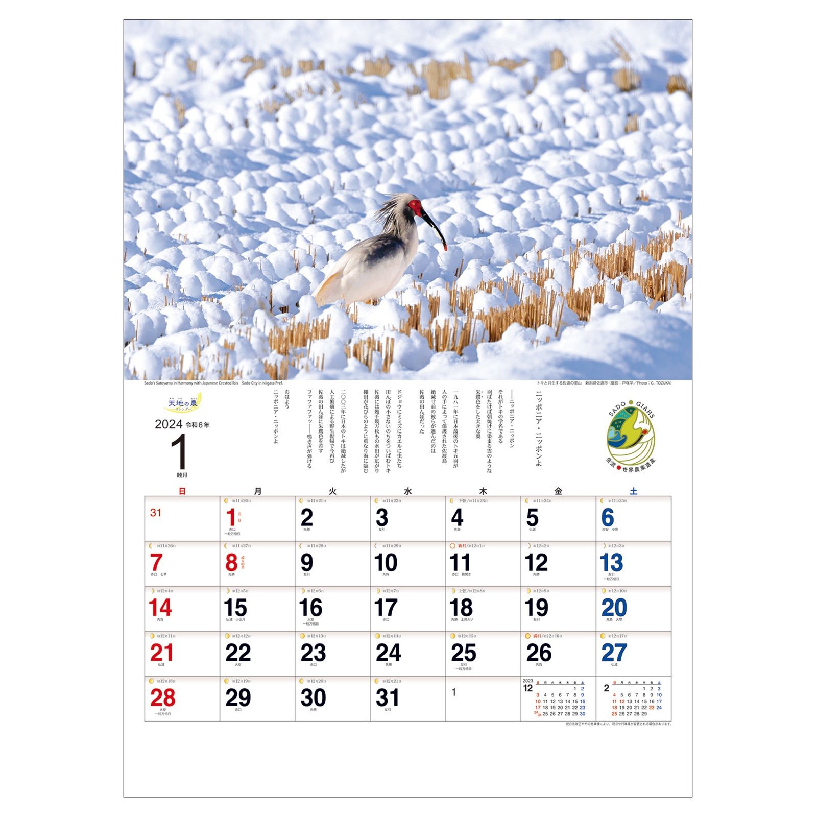 2024年版・壁掛け・農業風景カレンダー『天地の農・世界農業遺産特集号』
