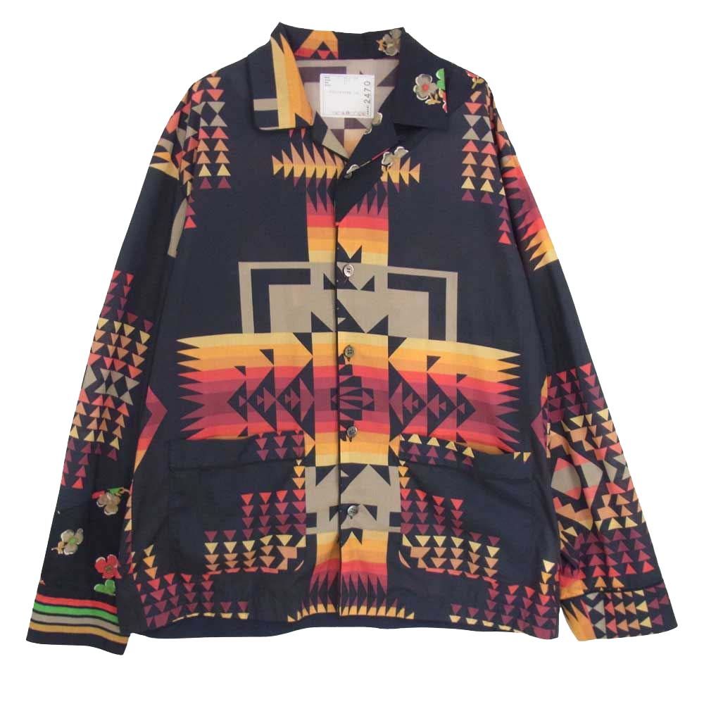 【中古】sacai PENDLETON 21SS Archive Print Mix Shirt アーカイブ プリント ミックス シャツ 長袖 2 紺 21-02470M Sacai サカイ 長袖 × PENDLETON ペンドルトン 21SS 21-02470M Archive