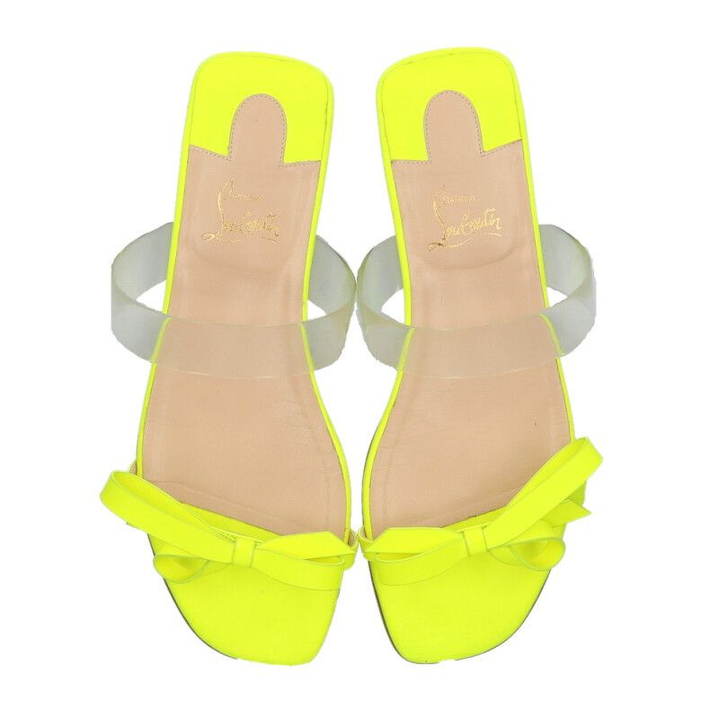 クリスチャンルブタン リボン/クリアストラップフラットサンダル  