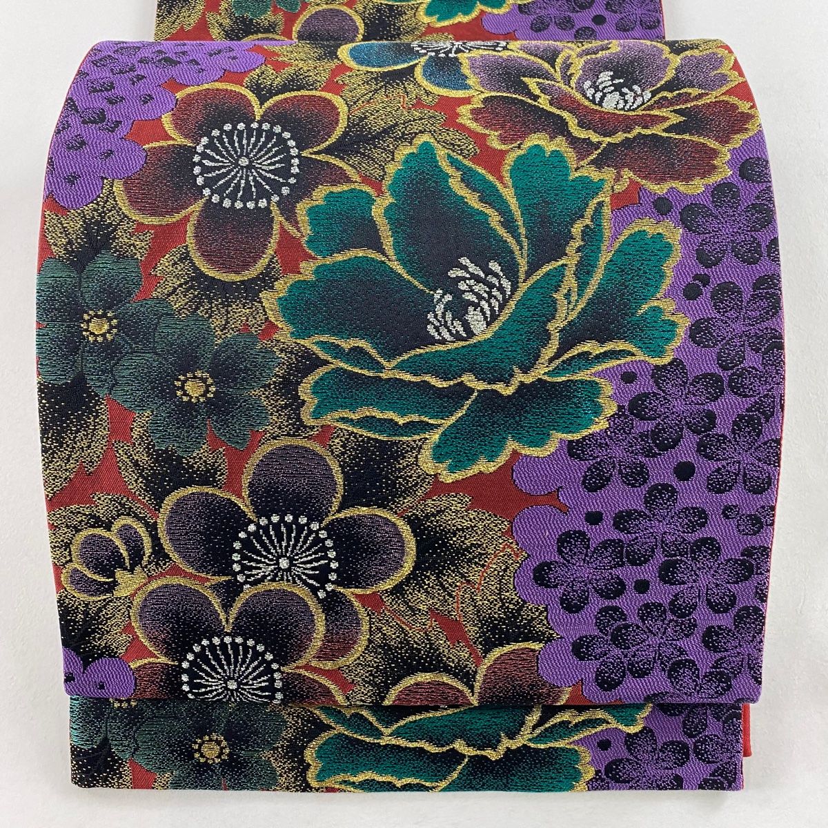 袋帯 秀品 ねじ梅 七宝 金糸 箔 黒 六通 正絹 【中古】 袋帯 秀品