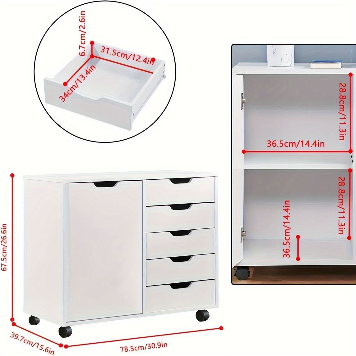 サイドワゴン キャビネット 5段 キャスター付き デスクワゴン 大容量