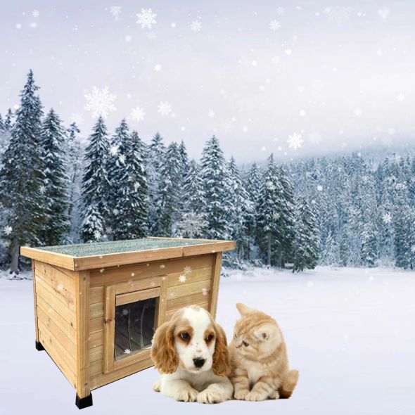 全店送料無料! 猫 ハウス 屋外 キャットハウス 猫の家 透明な窓とカーテンで雨を防ぎ 暖かく過ごせる屋外用シェルター 屋外用野良猫用シェルター 冬防風防寒 小型犬 木製 野良動物ハウス 新作【激安通販】