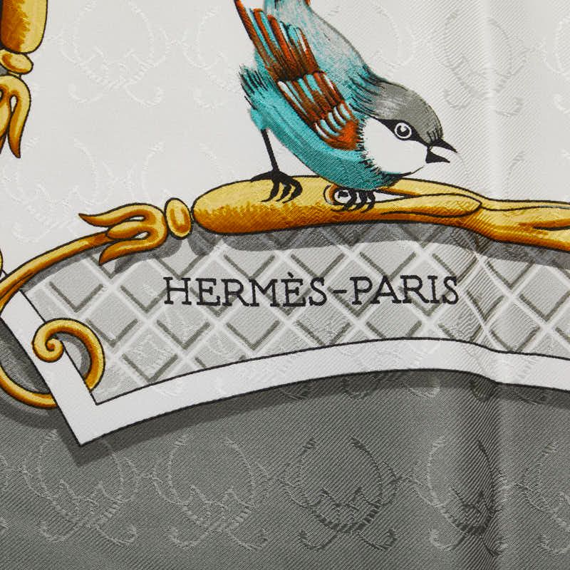 エルメス カレ90 LA CLE des CHAMPS 自由の天地への鍵 グレー マルチ