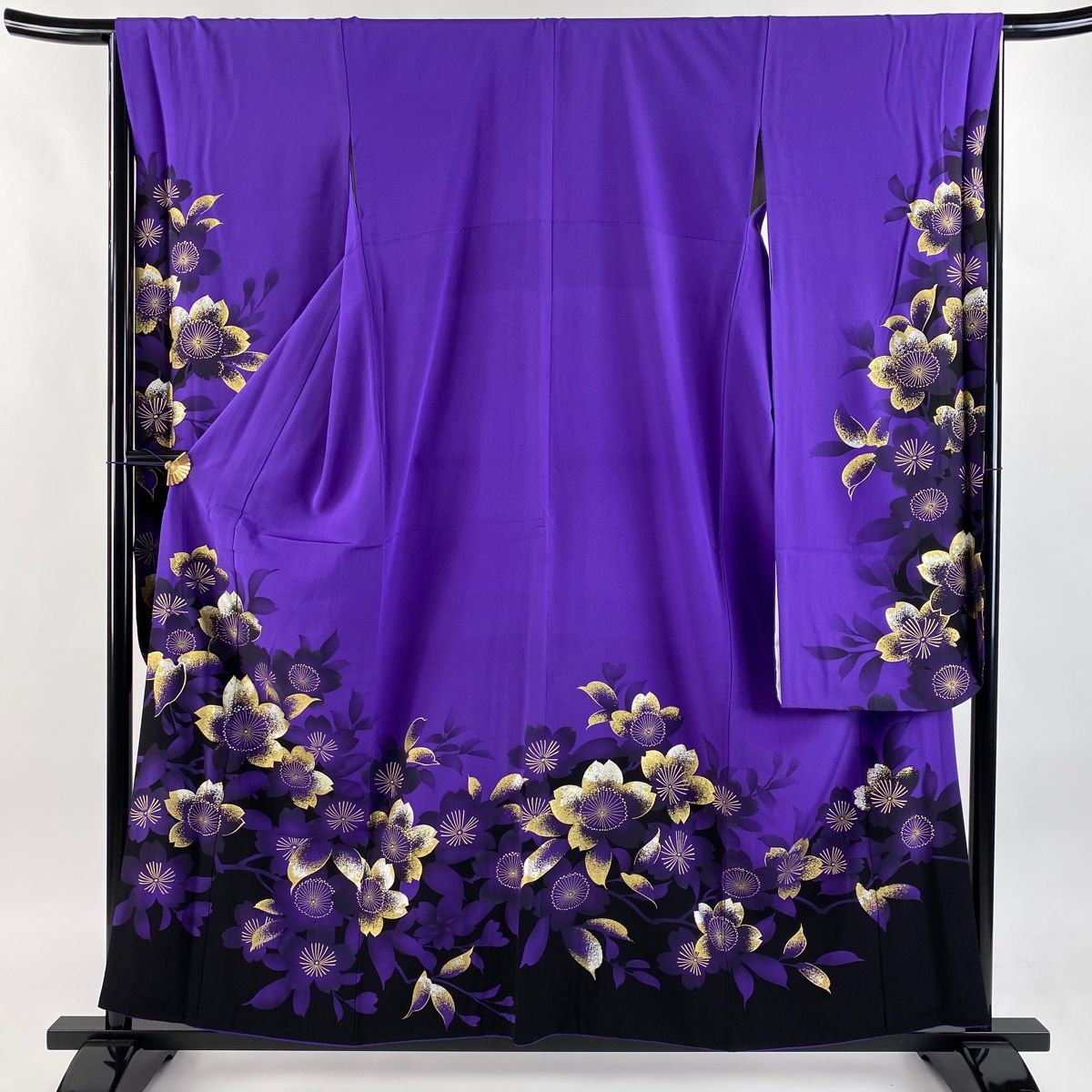 振袖 身丈158cm 裄丈67cm M 袷 やまと 桜 金銀彩 紫 正絹 秀品