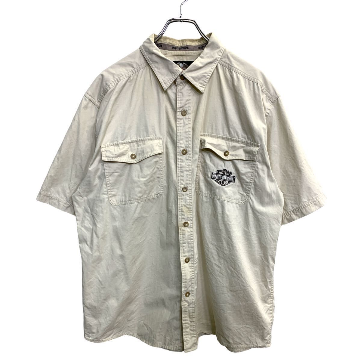 Harley-Davidson 半袖シャツ XLサイズ ハーレーダビッドソン ライトベージュ コットン 古着卸 アメリカ仕入 t2408-3551