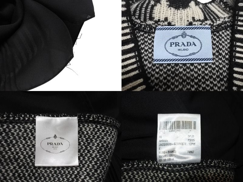 PRADA プラダ ニット ロングワンピース P 3 F 95 サンプル品 ジョーゼット ジャガード ホワイト ブラック 4 b 006765