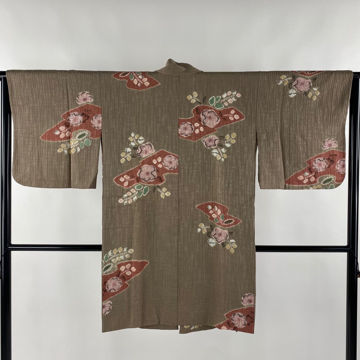 道中着 身丈65cm 裄丈63.5cm S 和装コート 辻が花柄 絞り 薄茶色 正絹 名品