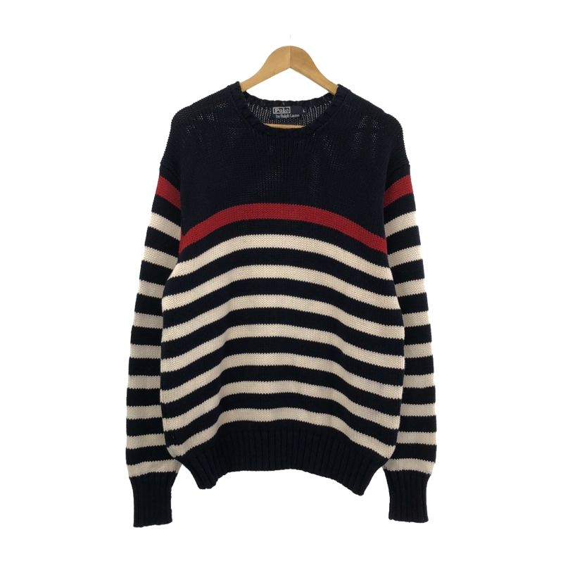 【中古】POLO RALPH LAUREN ボーダー コットンニット L ネイビー ポロ ラルフ ローレン[10]
