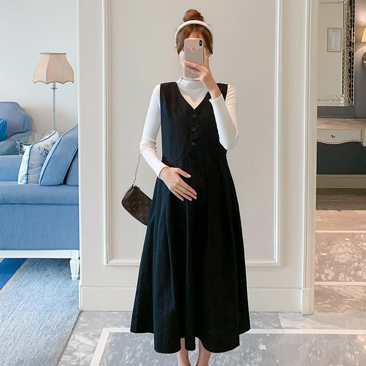 マタニティ ジャンパースカート ワンピース 妊婦服 前開き 産前
