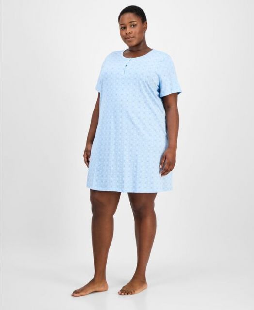 送料無料 チャータークラブ レディース ナイトウェア アンダーウェア Women s Cotton Printed Henley Sleepshirt XS-3X Daint Medallion