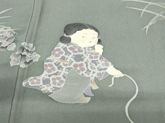 平和屋着物○極上 十日町友禅作家 関口遼一 訪問着 童子遊び 正絹 逸品