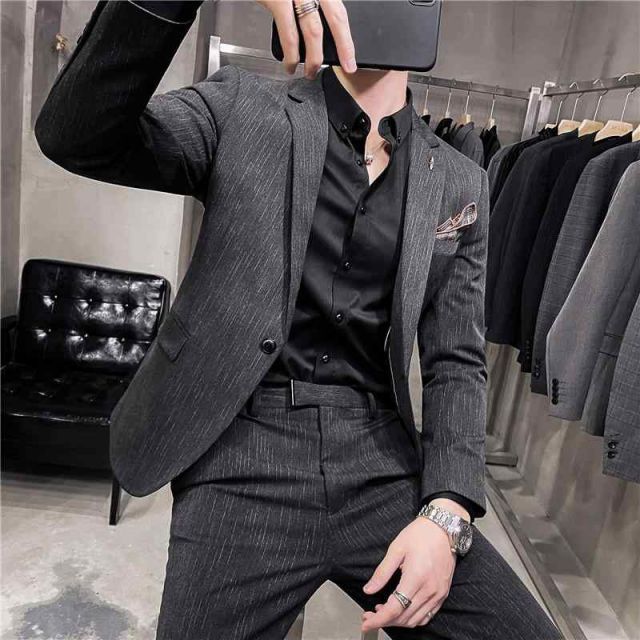 メンズ 種類197：XL/L：ストライプ黒スーツパンツ メンズ ファッション