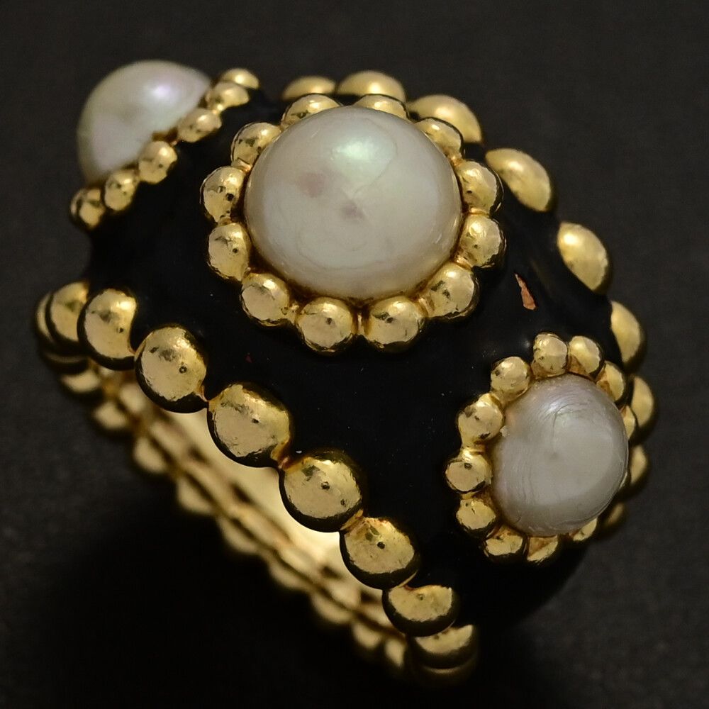 CHANEL シャネル フェイクパール･3シンボル 3P･コスチュームジュエリーリング･指輪 YG750-19.7g 12号 52 イエローゴールド ♀ A レディース 591778