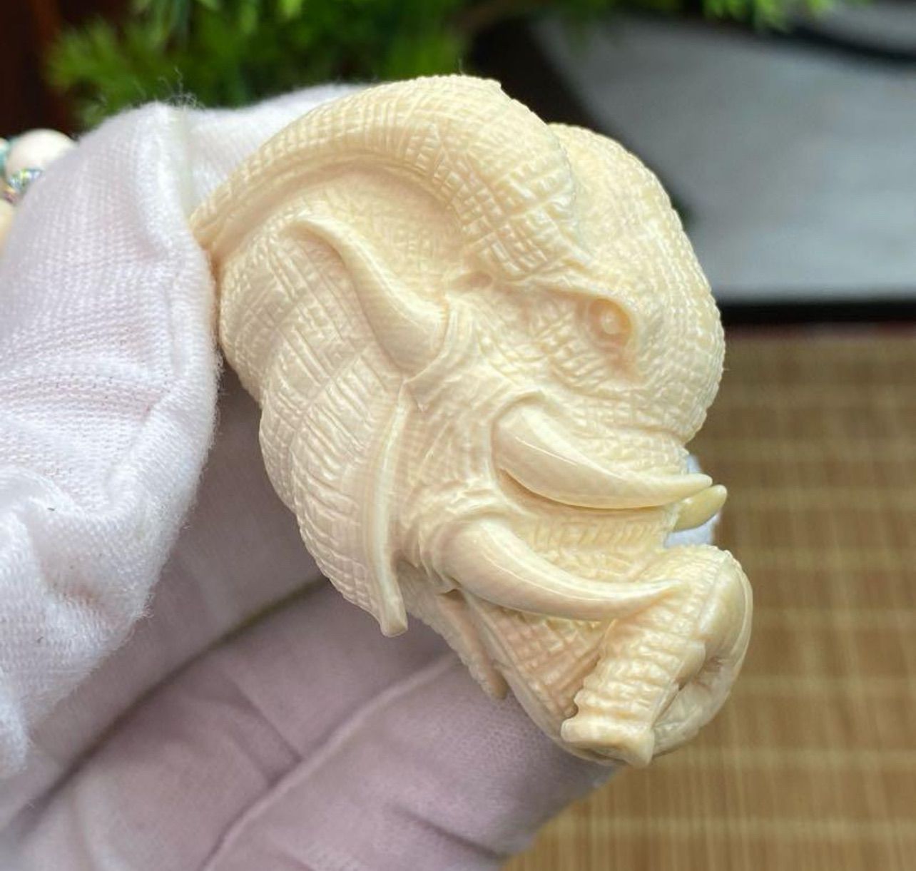 天然マンモス牙美しい手作り彫刻 バラハンドブレスレット 【公式通販】