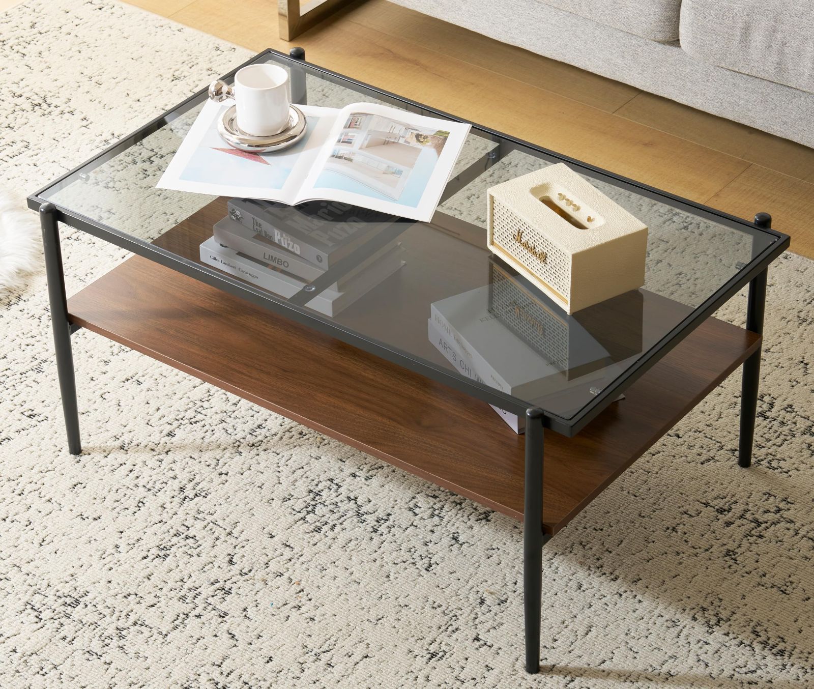 【新着商品】コーヒーテーブル ダイニングテーブル おしゃれ 一人暮らし おしゃれ 強化ガラス天板 リビングテーブル 収納付き 強化ガラス 二段収納 高級 センターテーブル ローテーブル ガ