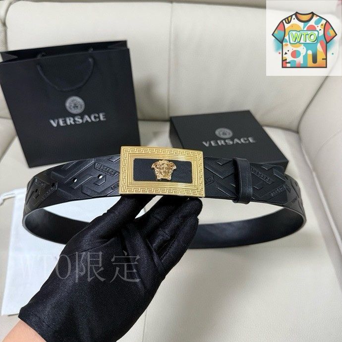 ［新品未使用］VERSACE ブラックレザー ベルト メデューサヘッド VERSACE || Medusa Head leather belt – FASHION MYST