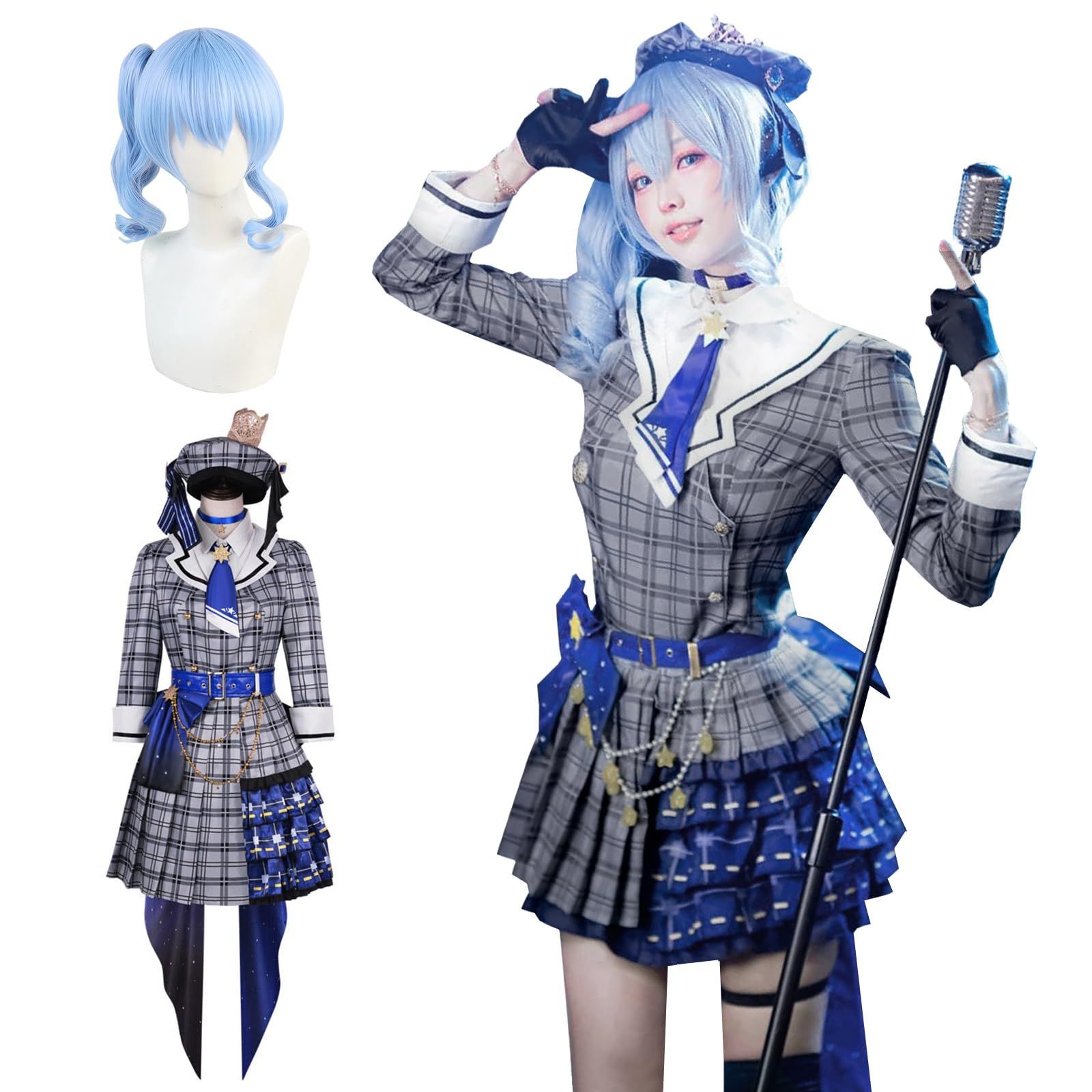 ステージ服 コスチューム Live2D 星街すいせい イベント 文化祭 仮装 ウィッグ付き ウィッグ付き 大人用 コスプレ衣装 Vtuber L コスプレ 星街すいせい 神併