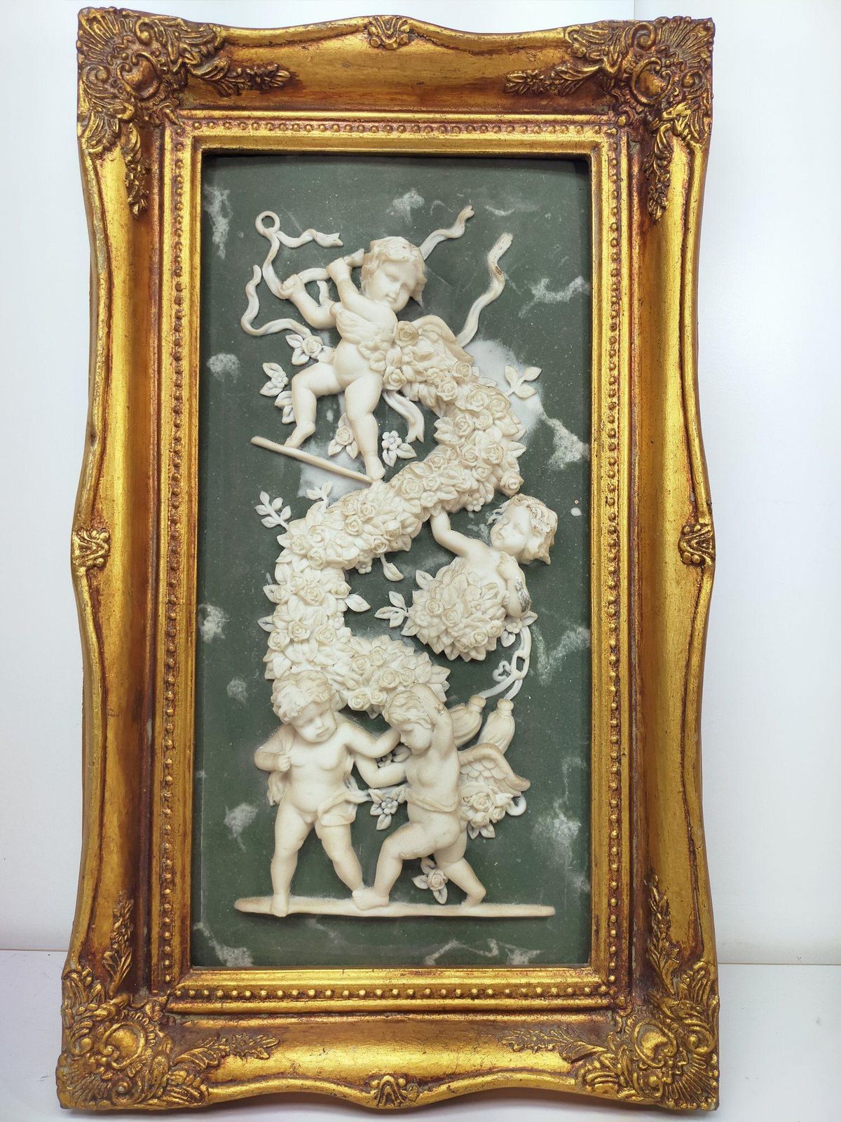 ４人のキューピット 壁掛けレリーフ 29ｘ4ｘ50ｃｍ アラバスター 雪花石膏 A9742C12