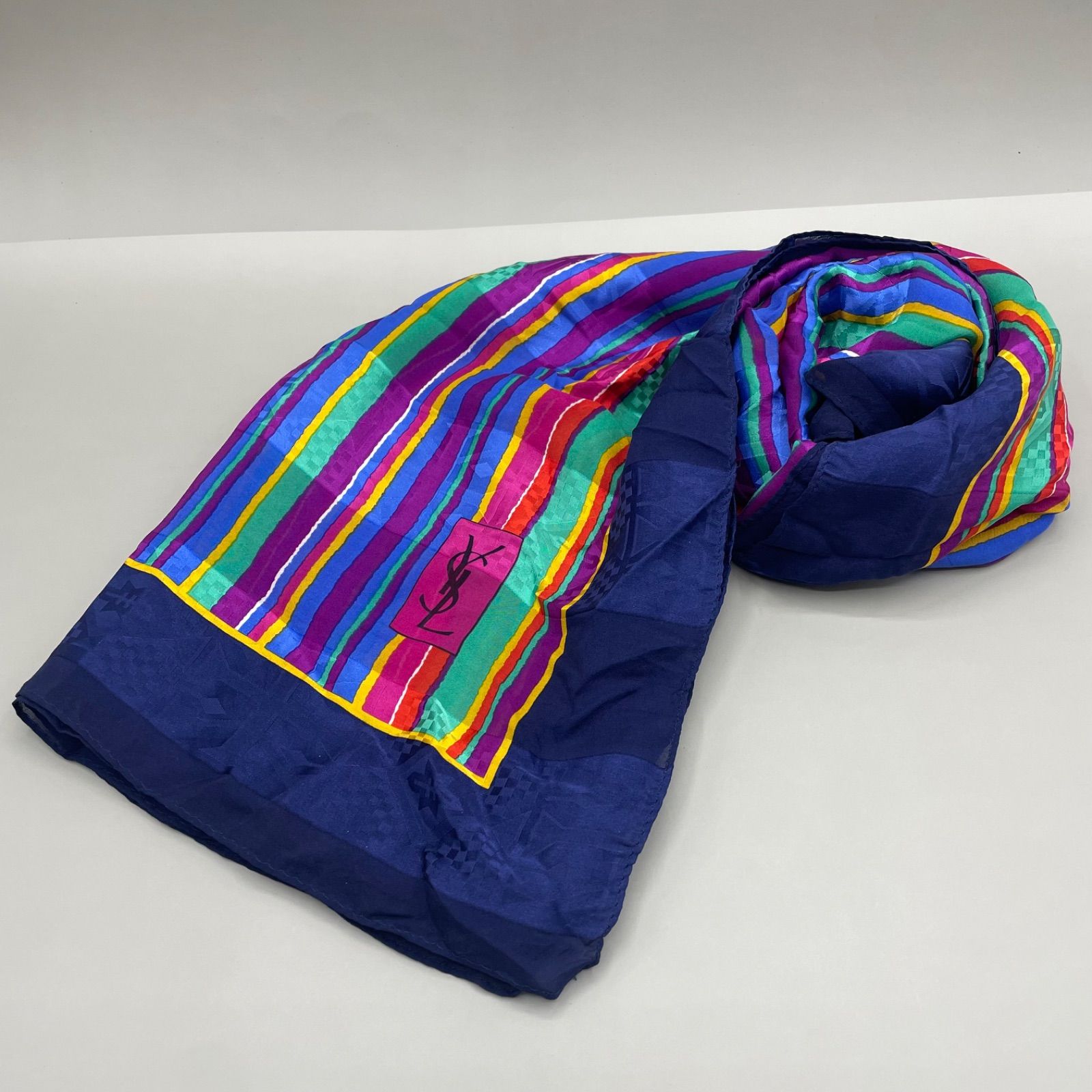 【80s】 Yves Saint Laurent 大判スカーフ シルク100% 極美品 Yves Saint Laurent イヴサンローラン YSL 大判スカーフ