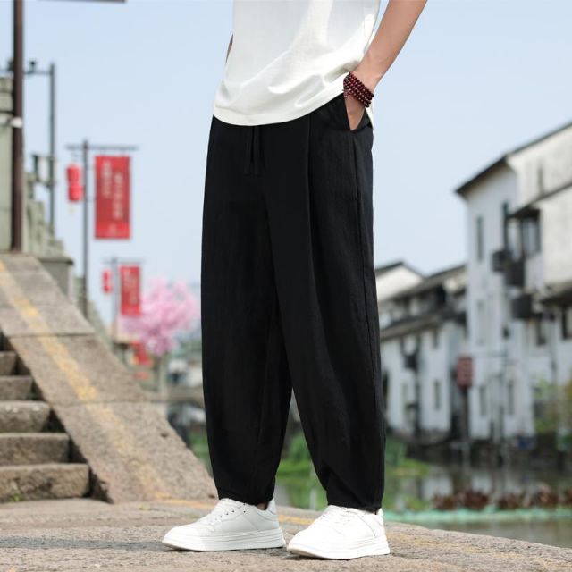 種類13：2XL/D：カーキ メンズ ファッション 服 男性用 オシャレ シンプル 大人 かっこいい 大きいサイズ ストリート 紳士服 リネン カジュアル パンツ 漢服 ワイド レッグ レトロ 綿 ストレー