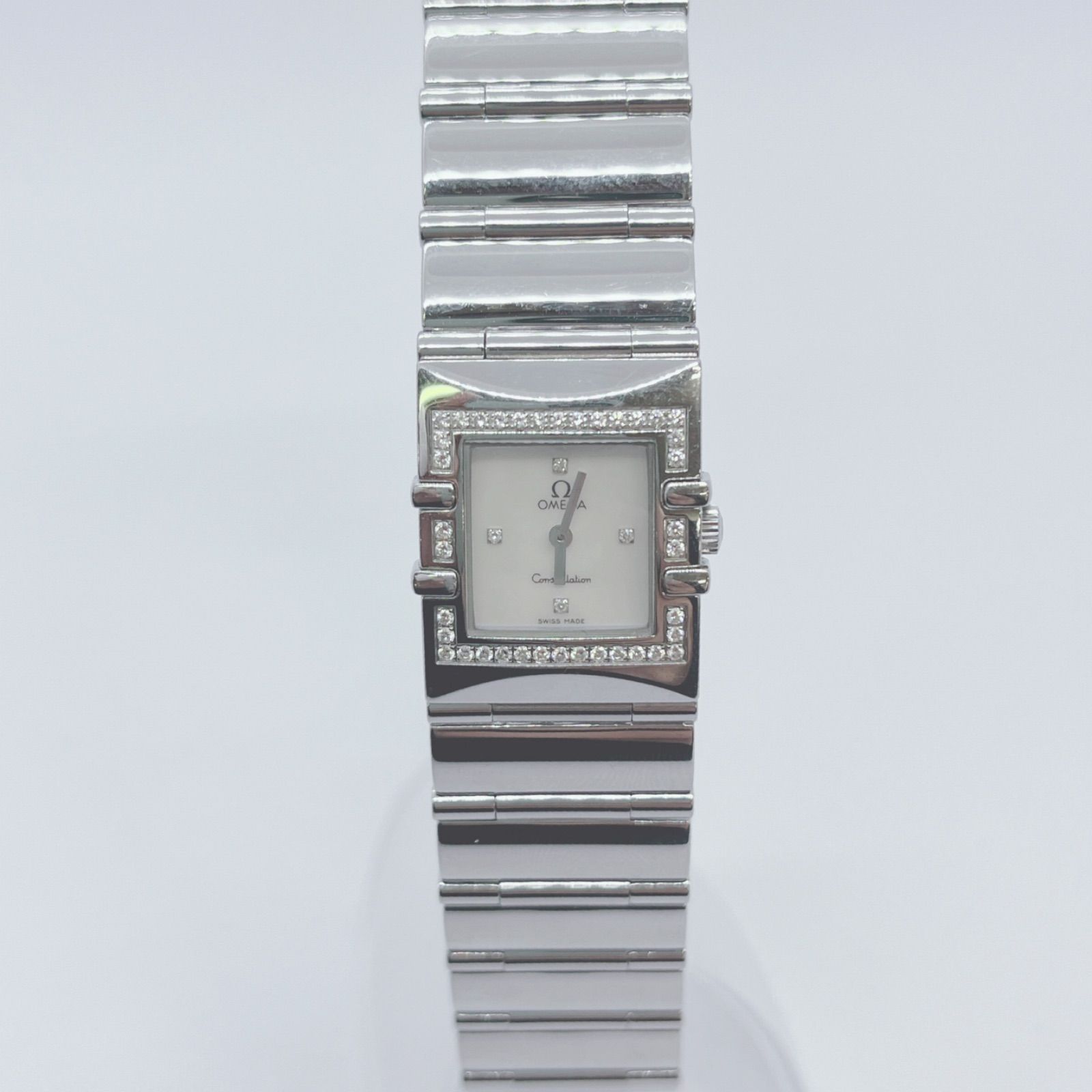 腕時計 OMEGA オメガ コンステレーション カレ クアドラ 895.1230 シェル文字盤 4Pダイヤ ダイヤベゼル クォーツ レディース