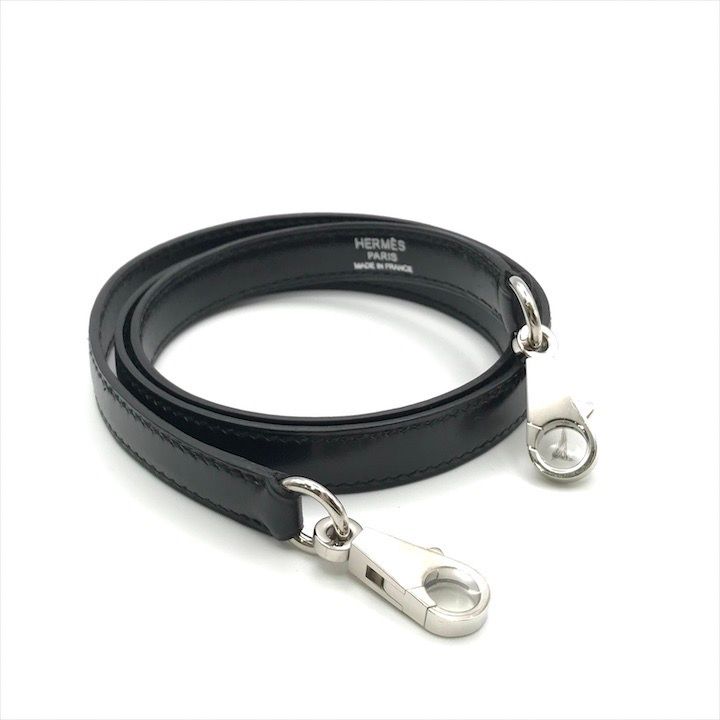  良品 HERMES エルメス ケリー用 ボックスカーフ SV金具 ショルダー ストラップ ブラック バッグ アクセサリー レディース a8998 その他