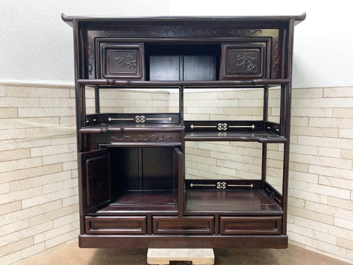 【美品】紫檀　茶箪笥・違い棚・飾り棚 紫檀 茶箪笥 違い棚 飾り棚 和家具 茶棚 昭和レトロ 収納 木製