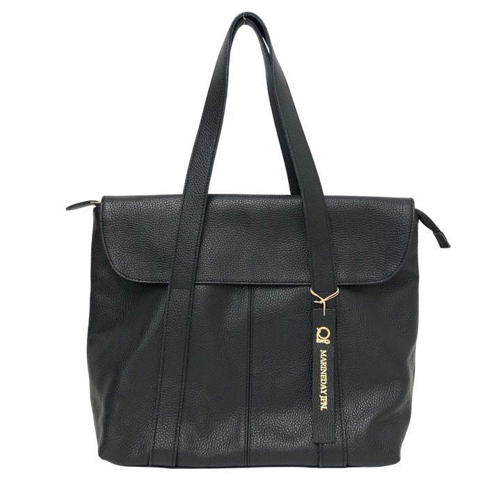 MARINE DAY マリンデイ フラップ付き S-PUBLIC トートバッグ シュリンクカウレザー ブラック レディース