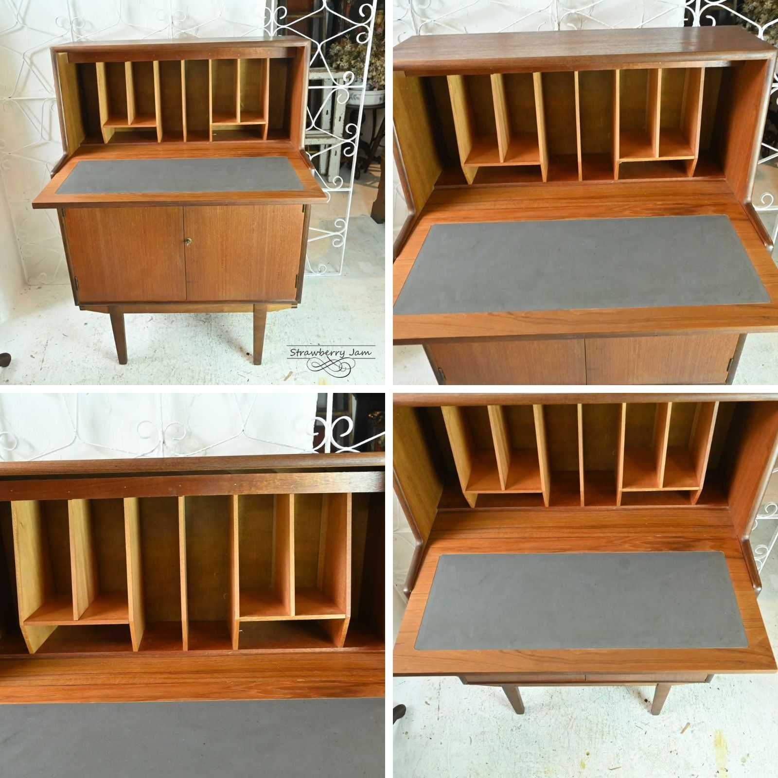 L3705-304 英国ヴィンテージ ターニッジ Turnidge ライティングビューロー デスク 勉強机 パソコン台 サイドキャビネット チーク 北欧 学習机 イギリス