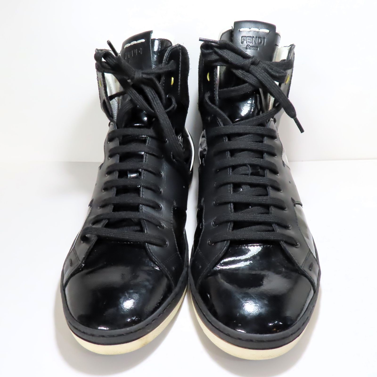 美品 FENDI フェンディ レザー×パテント ハイカットスニーカー 27.5cm 