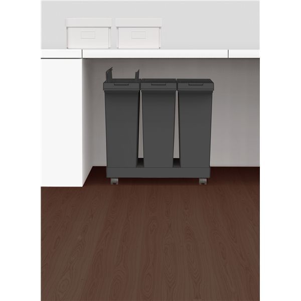 アスベル 棚下で使える プッシュダストボックス 3分別ワゴン 20L×3 ブラック