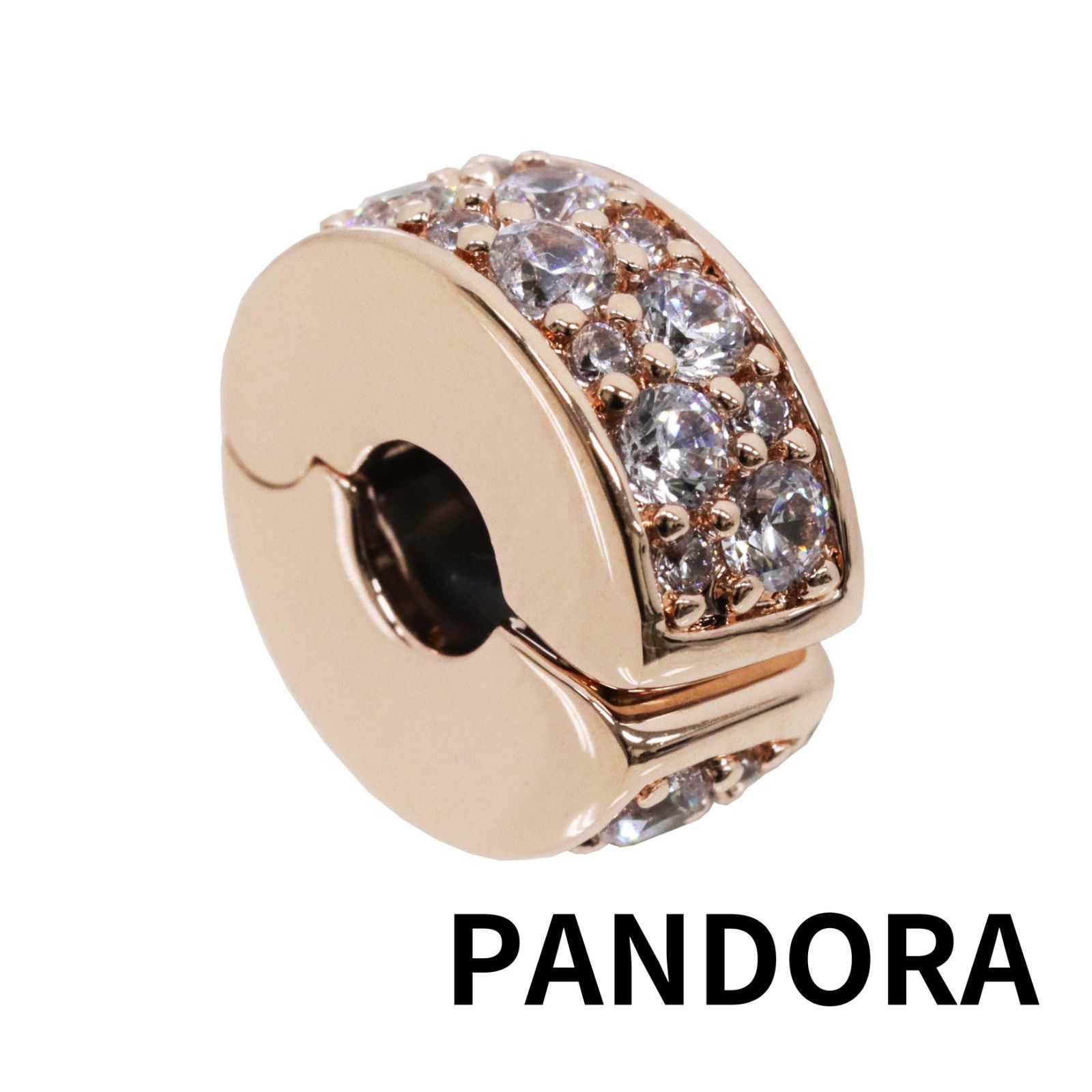 ☆【新品・正規品】ボックス・ショッパー付 PANDORA(パンドラ) ☆クリアパヴェ クリップ チャーム ローズゴールド☆ カスタマイズアクセ ブレスレット ブランド アクセサリー 東京発送