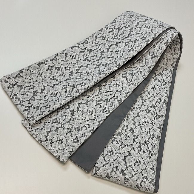 半巾帯 ハンドメイド レース グレー 花柄 r110e
