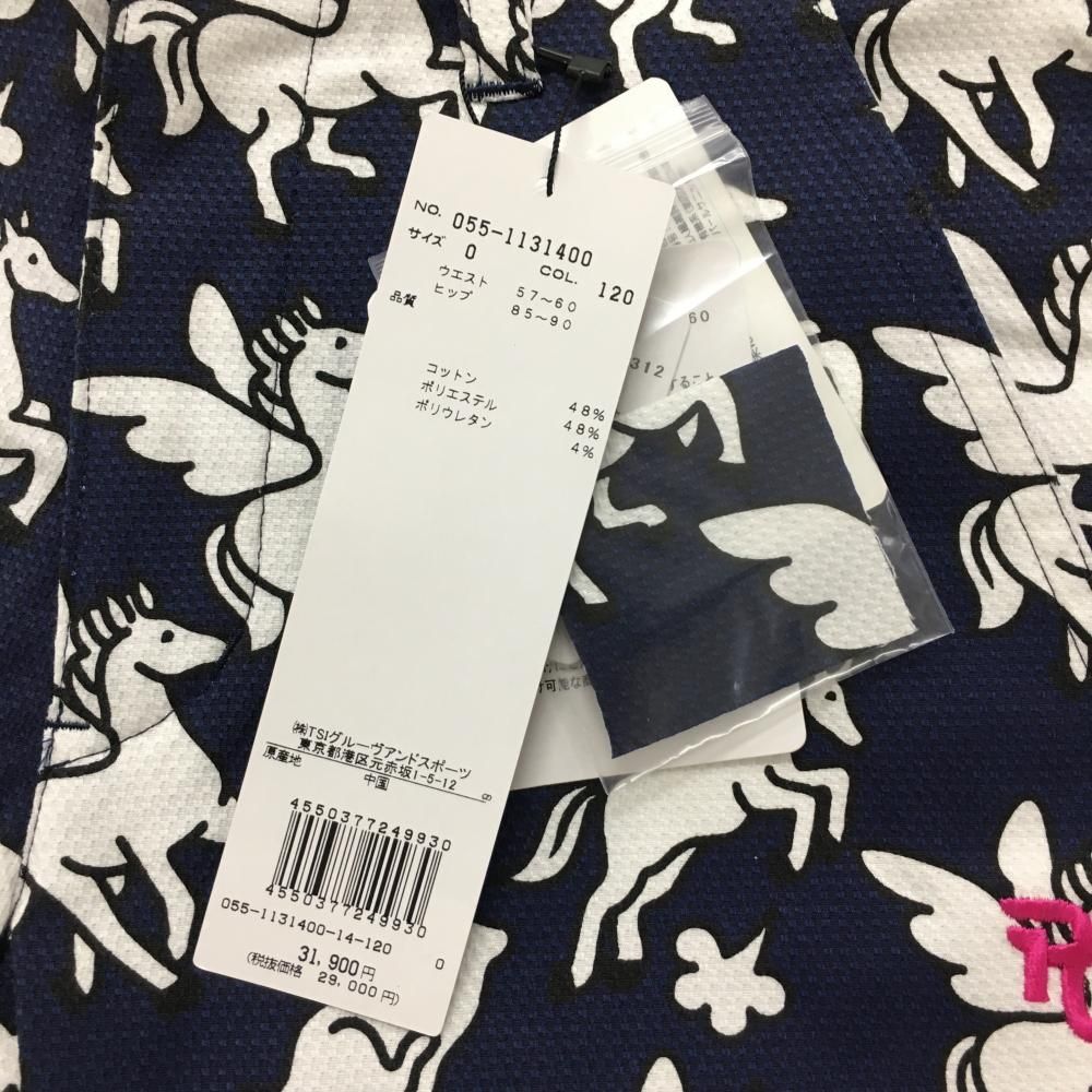 品質保証で、高速配送！ パーリーゲイツ パンツ ネイビー×白 ユニコーン柄 ストレッチ レディース 0 S ゴルフウェア PEARLY GATES 24時間以内発送。