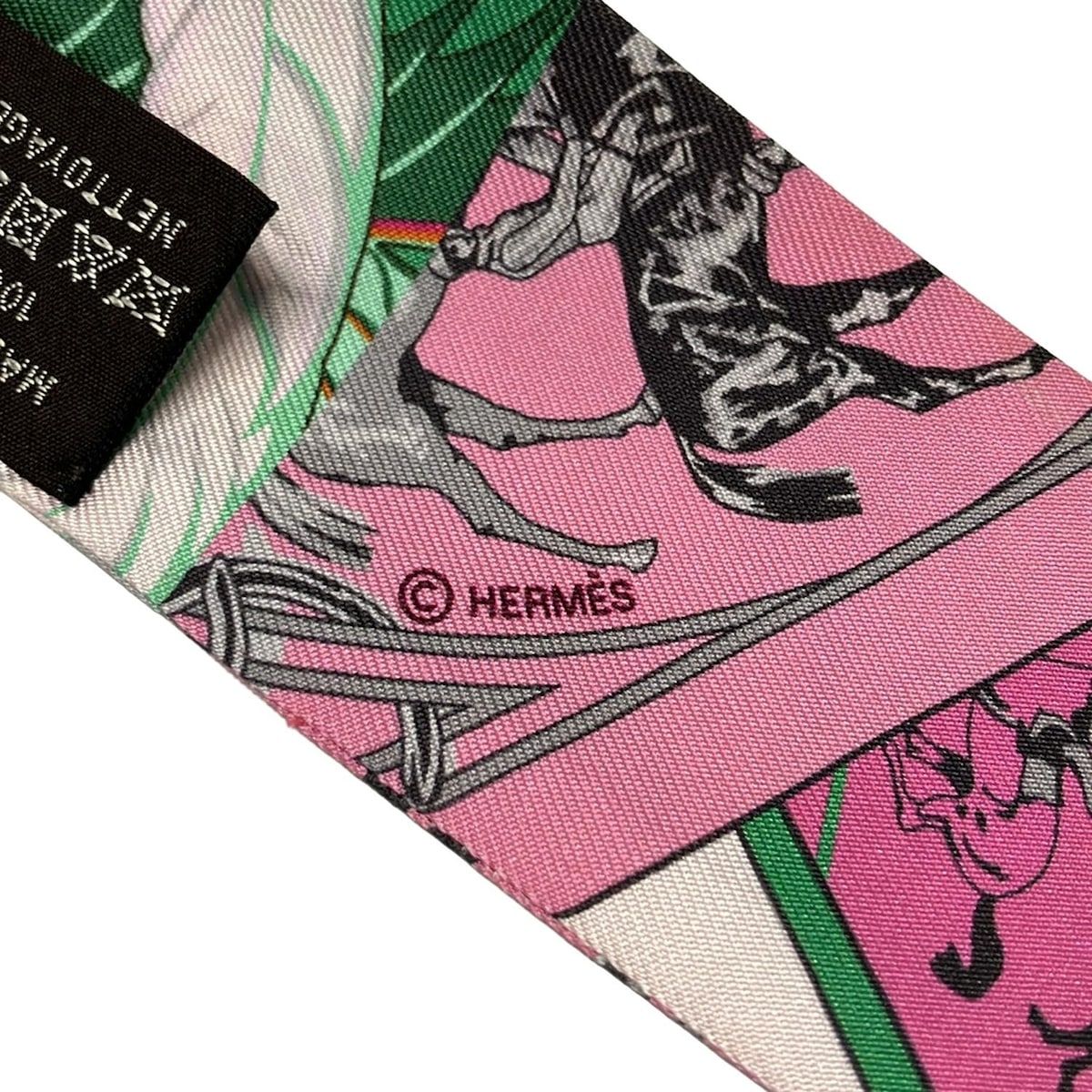 HERMES(エルメス) スカーフ美品 ツイリー グリーン×ピンク×マルチ  