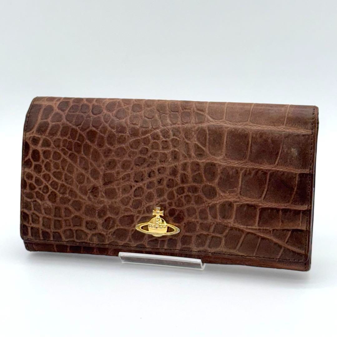 【レア】Vivian Westwood 長財布 ラウンドファスナー クロコ型押し 良品】Vivienne クロコ型押し 長財布 ロングウォレット レザー