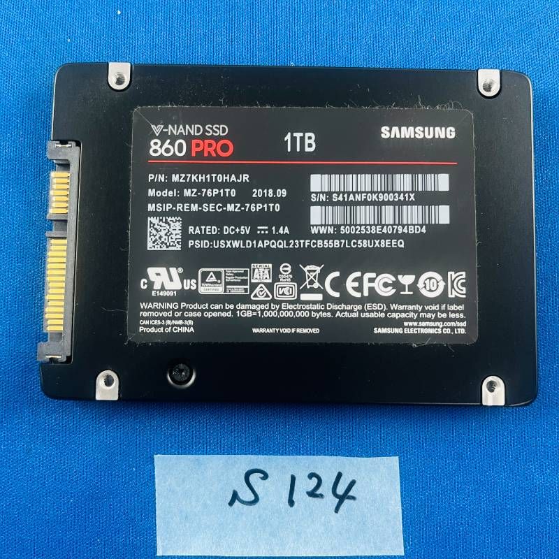 S124 SAMSUNG サムスン 860 PRO 1TB 2.5 インチ SATA III 内蔵 SSD MZ-76P1T0E Samsung MJX コントローラ V-NAND - 3bit MLC