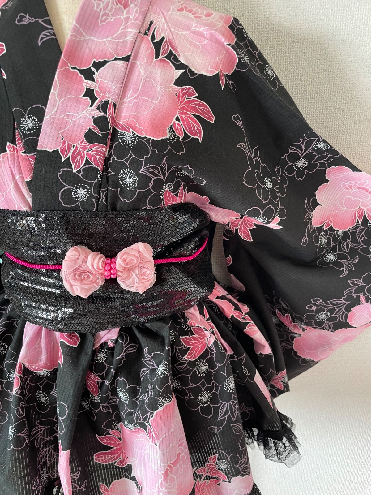 浴衣ドレス 黒紫 帯セット　姫ギャル　ロリィタ　平成　Y2K ピンク 大人用 浴衣ドレス 黒紫 帯セット 姫ギャル ロリィタ 平成 Y2K ピンク 大人用