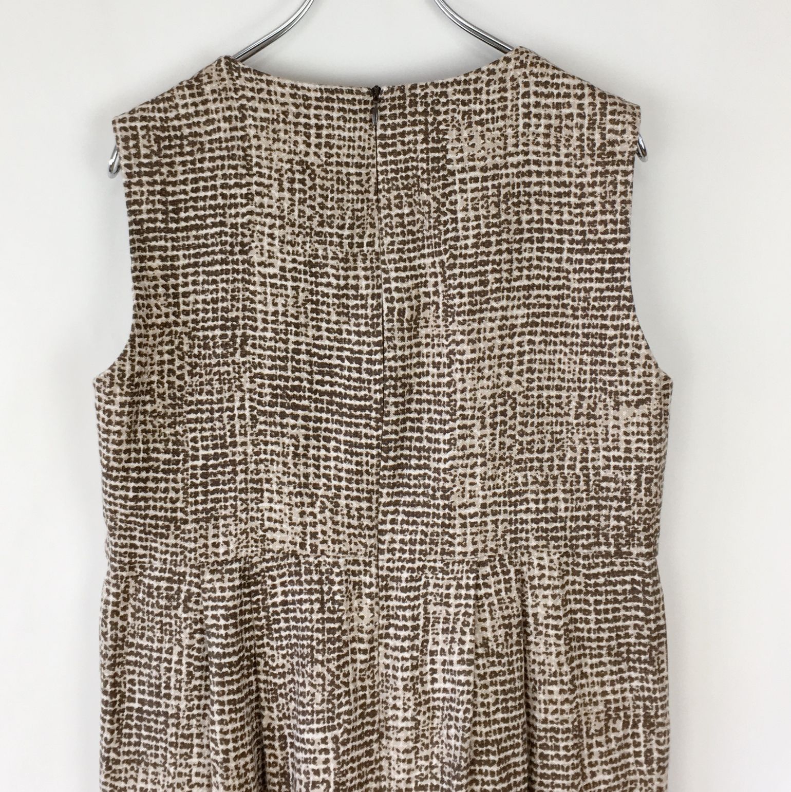 S Max Mara 総柄 リネン タック 切り替え ノースリーブワンピース 